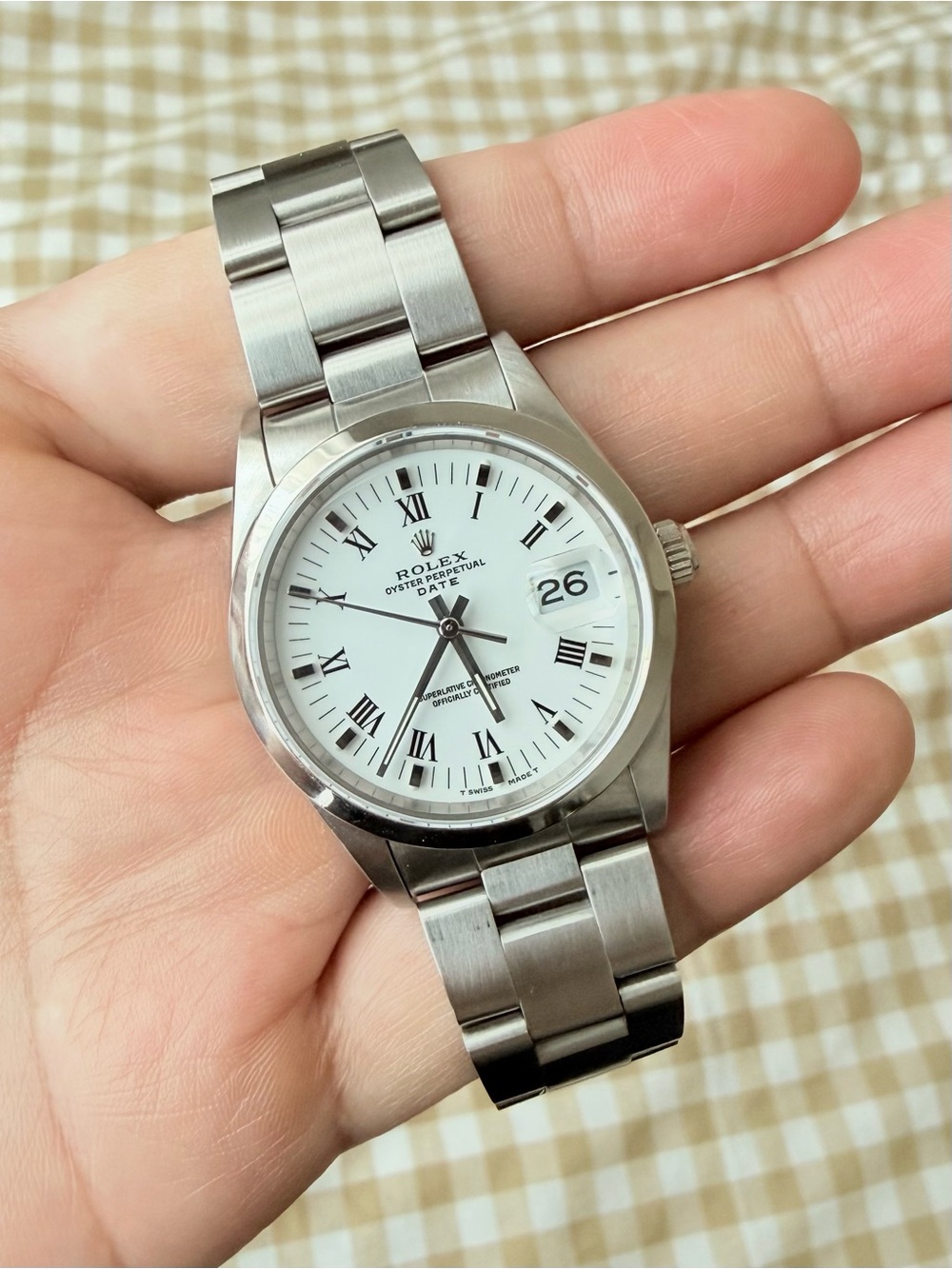 🥝 Rolex Oyster Perpetual Date 15200 – White Roman Dial – Box & Papers – EUC